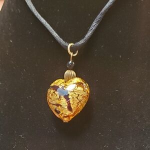 Vintage Gold Glass Heart Pendant